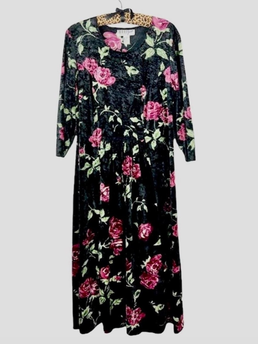 90’s Crushed Velvet Rose Floral Maxi Dress Corset Back Size 18
